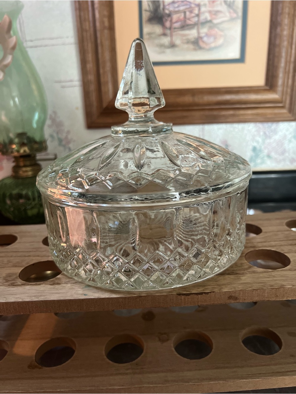Vintage Indiana Glass Princess Diamond Pattern crystal candy dish.